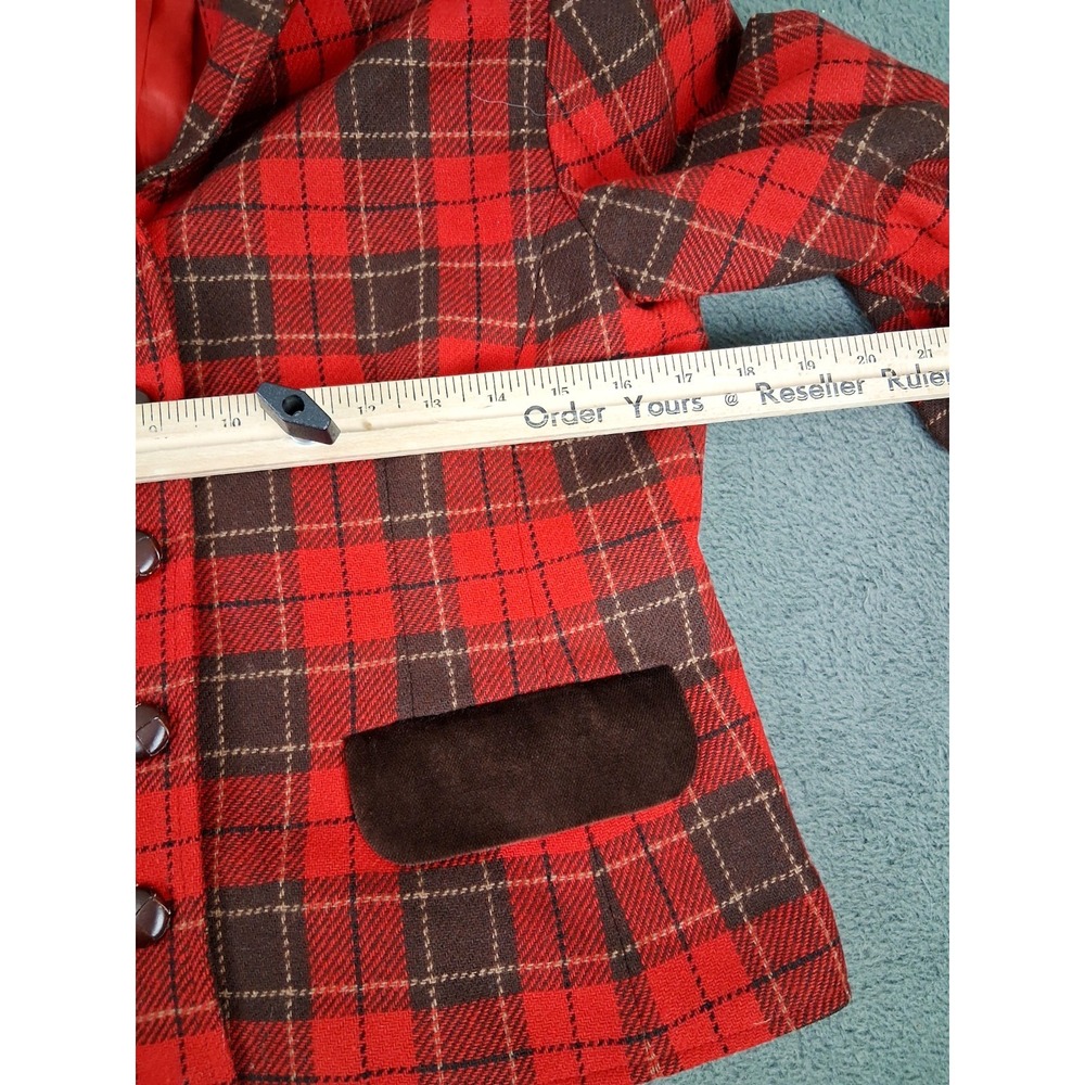 Vintage Liz Sport Plaid Blazer Wool‎ Red Tartan Womens 6 Petite Tailored Short - Picture 6 of 13